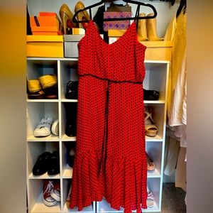 Milly Like New Womens Red Polka Dot Summer Silk Dress MIDI Maxi Size 8